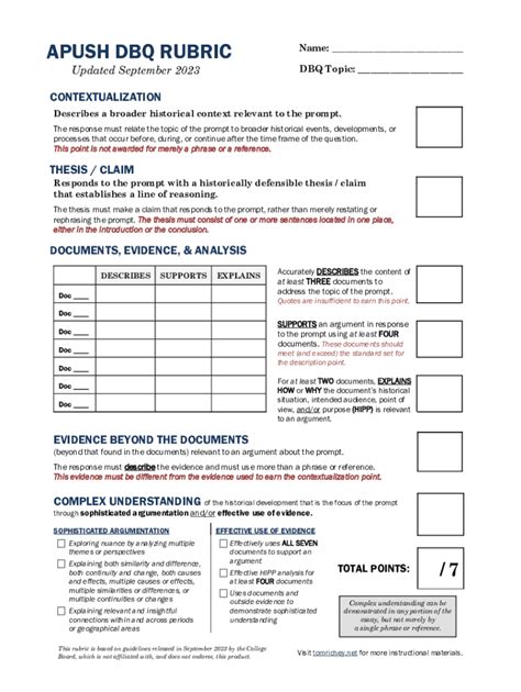 ap world history dbq rubric 2023|AP History DBQ Rubric (7 points)